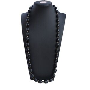 Monet Black Oval Bead Statement Necklace Gold Tone Clasp